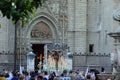 Semana Santa Pasos entering Cathedral in Sevilla, Andalusia Royalty Free Stock Photo