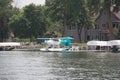 A Float Plane at a Dock on a Lake Royalty Free Stock Photo
