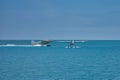 2 Float planes landing on water at Fort Jefferson, Dry Tortugas