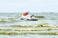 Float ski in sea with strong winds at Bang Saen Beach, Chonburi Province In bright sunlight.