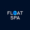 Float Spa logo. Blue waves in a circle on a dark background. Thalassotherapy, spa resort emblem.