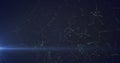 Floating abstract network visualization with glowing nodes and filaments in dark void, lens flare Royalty Free Stock Photo