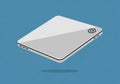 Floating against a solid blue background. The laptop features a Royalty Free Stock Photo