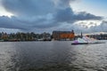 Floating artwork of light at Oosterdok with the grandhotel Amrath Amsterdam in the background