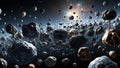 Floating asteroids in outer space with stars and cosmic background Royalty Free Stock Photo