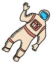 Floating astronaut doodle. Color space suit icon