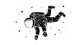 Floating Astronaut in Space Black and White Vector Illustration Royalty Free Stock Photo