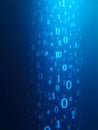 Floating binary code cascading downwards, a futuristic digital abstract background in blue hues Royalty Free Stock Photo