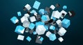 Floating blue shiny cube network 3D rendering Royalty Free Stock Photo