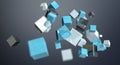 Floating blue shiny cube network 3D rendering Royalty Free Stock Photo