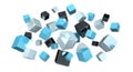 Floating blue shiny cube network 3D rendering Royalty Free Stock Photo