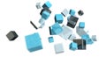 Floating blue shiny cube network 3D rendering Royalty Free Stock Photo