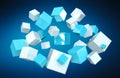 Floating blue and white shiny cube 3D rendering Royalty Free Stock Photo