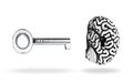 Floating brain with a keyhole and a key on white Royalty Free Stock Photo