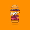 Floating burger cartoon style icon illustration