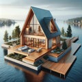 Floating Cabin Wilderness Log Chalet Lakehouse Home Exterior Wooden House Construction AI Generated Royalty Free Stock Photo