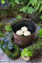 Floating candles in vintage bucket