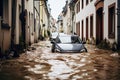 Floating cars in the water during flooding in an european country