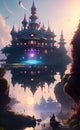 Floating castle in the sky, man discovers kingdom, paradise, heaven, ascended fortress, fantasy, background, wall art, wallpaper
