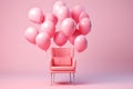 Floating chair attached to balloons.