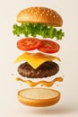 Floating cheeseburger ingredients in mid-air Royalty Free Stock Photo