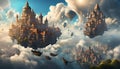 Floating city among the clouds, accessible only by airships powered by elemental magic. Royalty Free Stock Photo