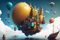 A Floating City With Colorful Balloons And Airships. Generative AI