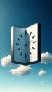 Floating Clock Shaped Like an Open Book in the Sky