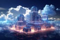 Floating Cloud City. A Futuristic Illustration of Cloud Computing Royalty Free Stock Photo