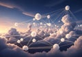 Scene resembles a digital data network with fluffy white clouds as a Royalty Free Stock Photo