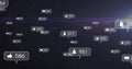 Floating cluster of HUD bubbles drifting across starry space flare, showing like and bell counts Royalty Free Stock Photo