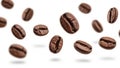 Floating coffee beans isolated on white background Royalty Free Stock Photo