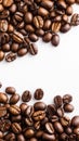 Floating coffee beans on white background create dynamic scene Royalty Free Stock Photo