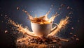 Floating coffee droplets with cinnamon dust trails,espresso splash  .Background concepr. Generated Image Royalty Free Stock Photo