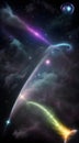 Floating comet in deep space glowing tail illuminated by nearby stars - ai generated Royalty Free Stock Photo