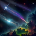 Floating comet in deep space glowing tail illuminated by nearby stars - ai generated Royalty Free Stock Photo