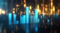 Floating comparative bar chart glowing in neon blue and gold, softly pulsating against a blurred high-tech background Royalty Free Stock Photo