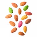 Floating composition of colorful almonds arranged in mid-air Royalty Free Stock Photo