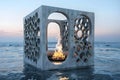 Floating Concrete Cube Structure at Sunset Royalty Free Stock Photo