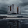 Floating Concrete Structure Reflected in Water Under Stormy Sky Royalty Free Stock Photo