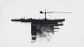 Construction Site in Fog - Crane and Building Structure, Monochrome Royalty Free Stock Photo