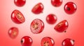 Floating Cranberries on Red Background Royalty Free Stock Photo