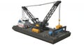 Floating Crane on Barge With Black Framework Yellow Accents Isolated on White Background Royalty Free Stock Photo