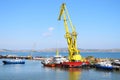 Floating crane and marine tug Royalty Free Stock Photo