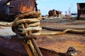 Floating rusty crane is moored on a wharf at the harbor in Heraklion, Crete Island - Greece