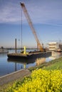 Floating crane in a river