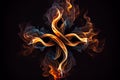 Floating cross made of twisting fire on a dark background. AI Generated