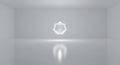 Floating crystalline shape in an empty white box Royalty Free Stock Photo