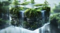 Floating Cube Landscape With Waterfall Royalty Free Stock Photo