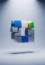 Floating cube structure composed of smaller geometric blocks in Royalty Free Stock Photo